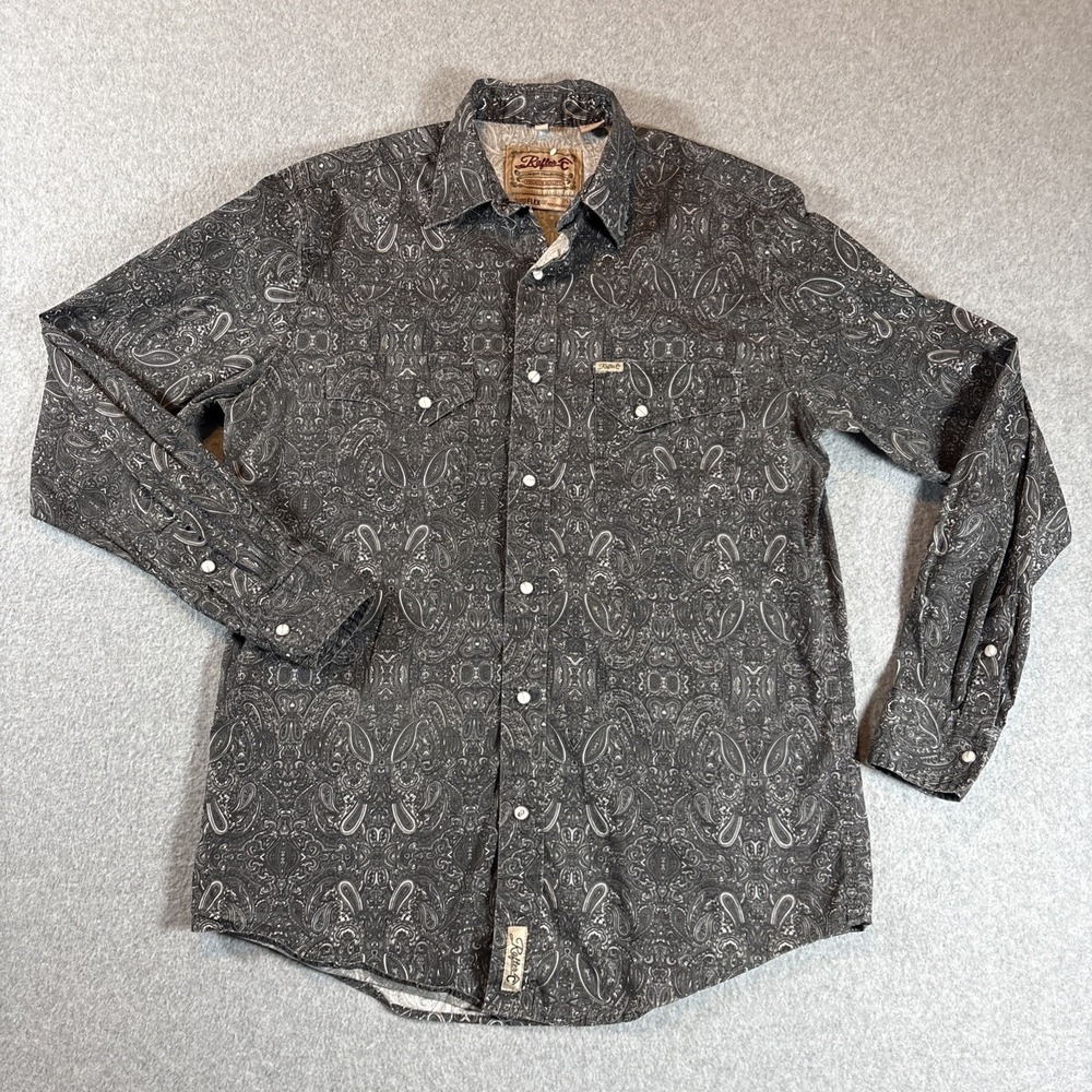 Rafter C Long Sleeve Pearl Snap Button Up Men's M Pro Flex Cowboy Paisley Black